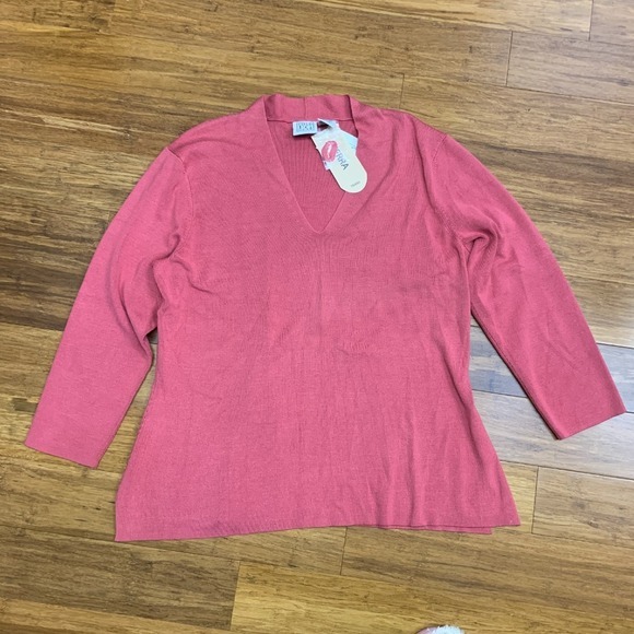 Field Gear V-Neck Top Womens XL Brambleberry Pink Silk Blend Lightweight Sweater - Picture 1 of 5